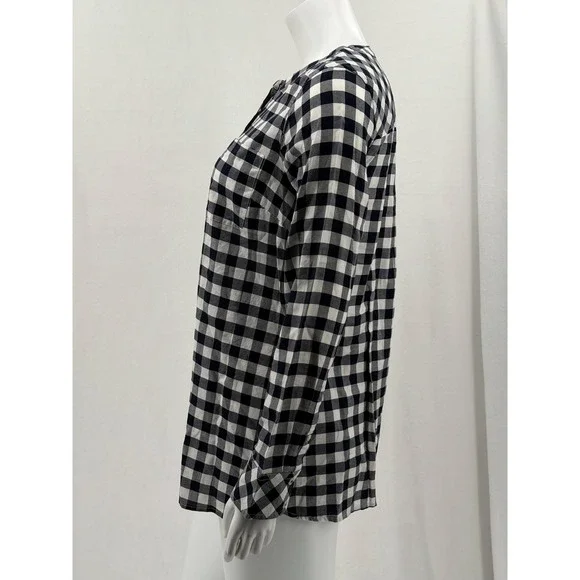 Talbots Top Womens Small Navy Gingham Popover Tunic Long Sleeve 100% Cotton NWT - Picture 4 of 10